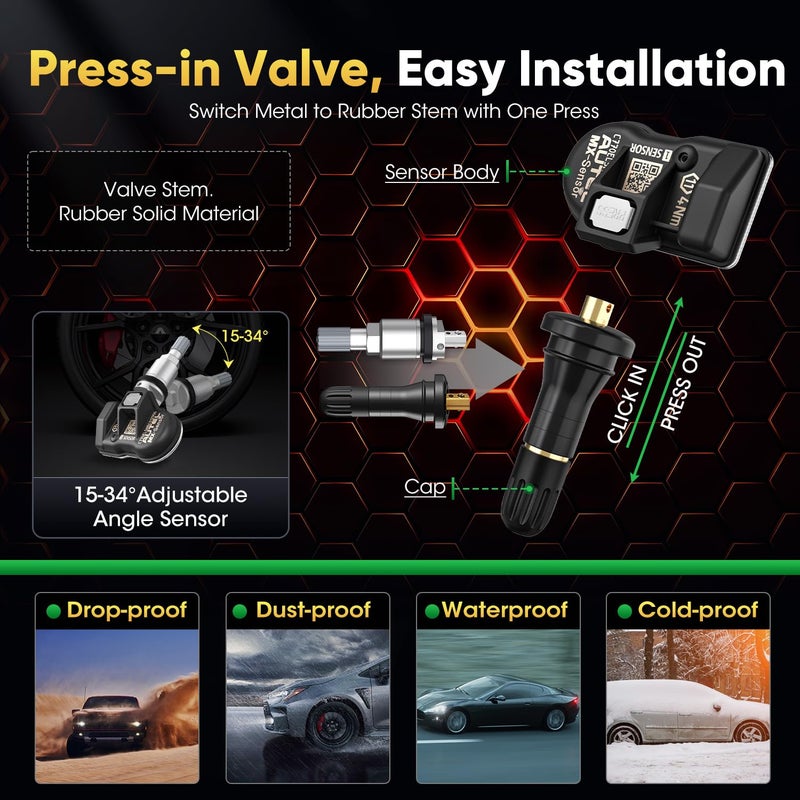 Autel TPMS Sensor Set of 4, MX-Sensor 2in 1 315MHz + 433MHz Press-in TPMS Universal Programmable Sensor, OE-Level 100% Cloneable by Autel TPMS Tool TS408S TS501 PRO TS508 TS508WF (4PCS Rubber Stem) - Image 5